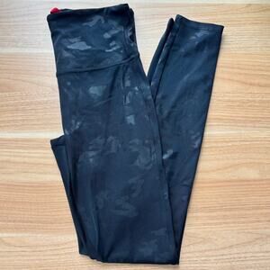 SPANX Faux Leather Black Camo Print Leggings Stretch Pants High Rise Size Medium